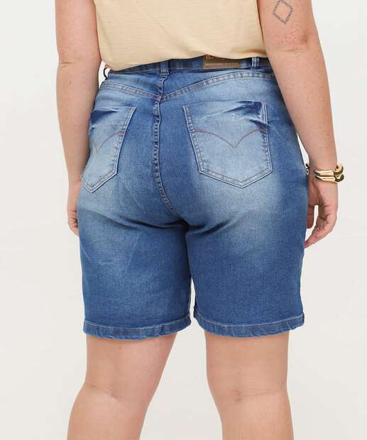 Bermuda Plus Size Feminina Jeans Puídos