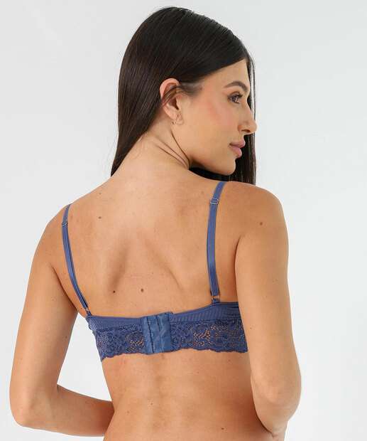 Sutiã Bra Top Recorte Renda Bojo Marisa Azul