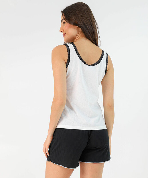 Pijama Feminino Recorte Renda Marisa Off White