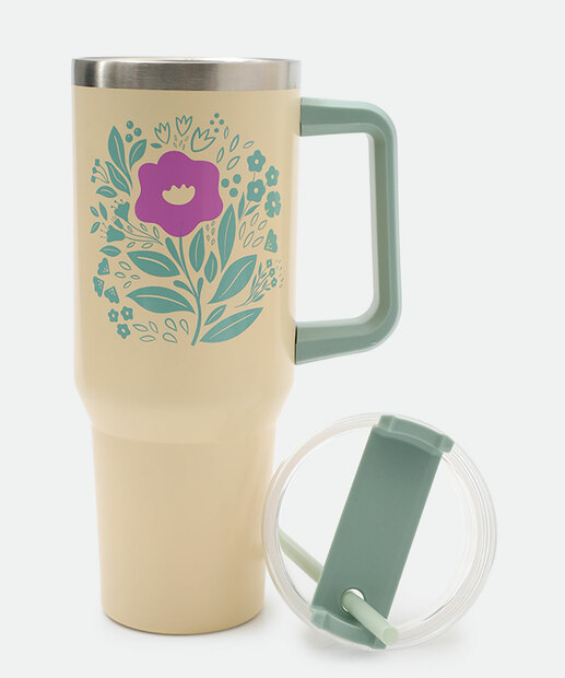 Copo Squeeze Térmico Floral Marisa 1100ML Rosa