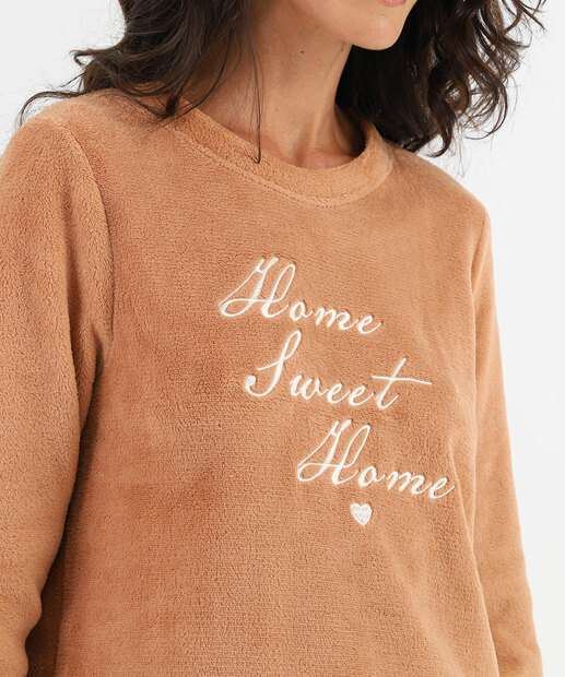 Pijama Feminino Plush Estampa Xadrez Manga Longa Marisa