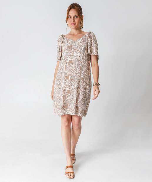 Image_Vestido Feminino Estampa Folhas Manga Curta Marisa Marrom