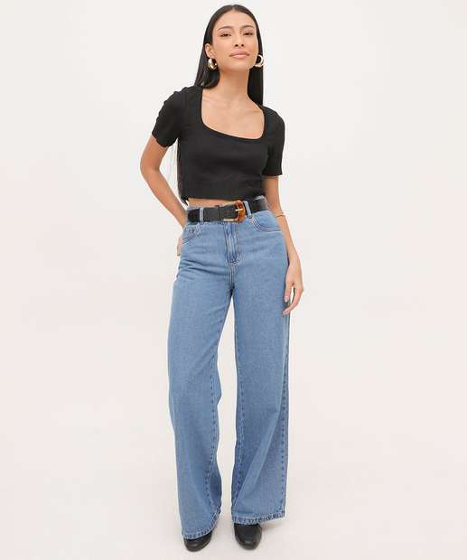 Blusa Cropped Feminina Tricô Manga Curta Marisa 
