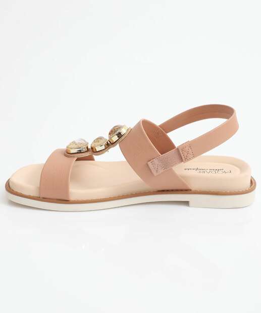 Sandália Feminina Rasteira Pedras Modare Bege