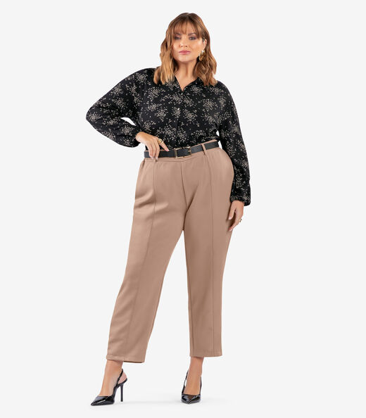 Camisa Manga Longa Estampada Plus Size Secret Glam Preto