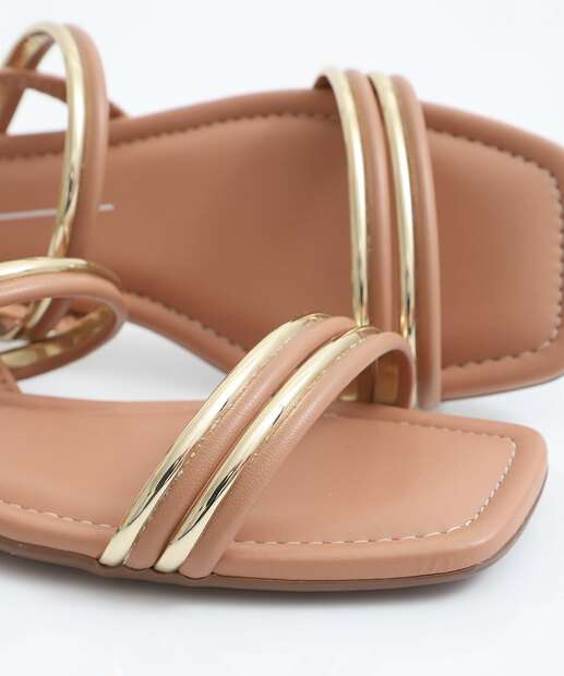 Sandália Feminina Rasteira Metalizada Moleca Bege