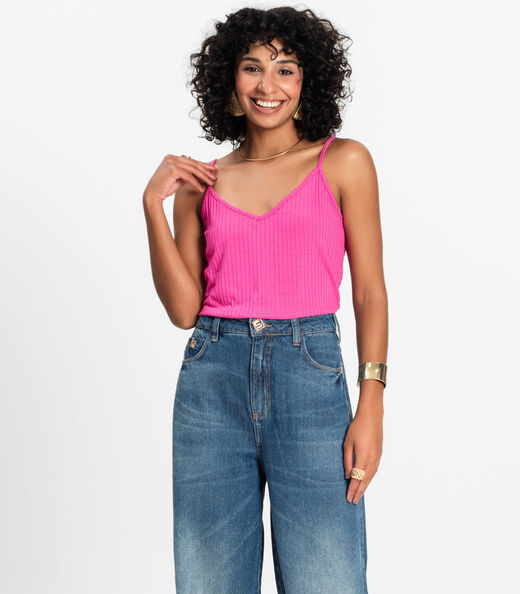 Blusa De Alça Feminina Ribana Canelada Rovitex Rosa