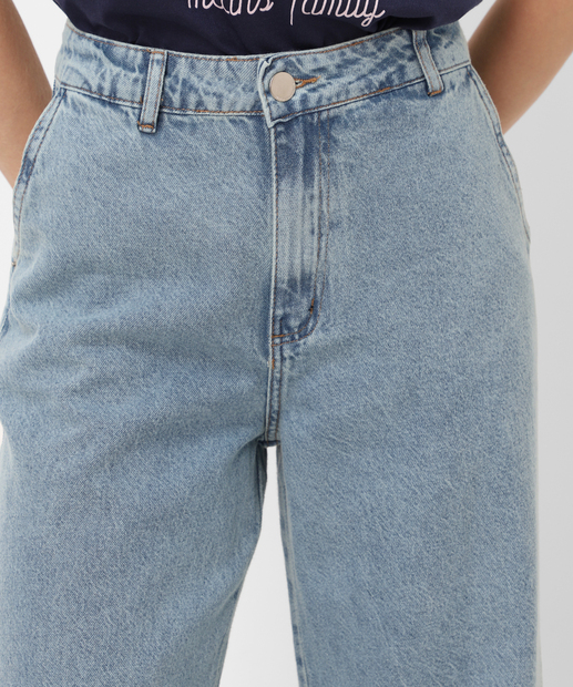 Calça Feminina Jeans Wide Leg Petit  Bolsos Azul