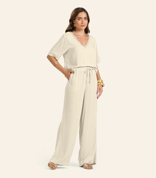 T- shirt em V Feminina Endless Bege