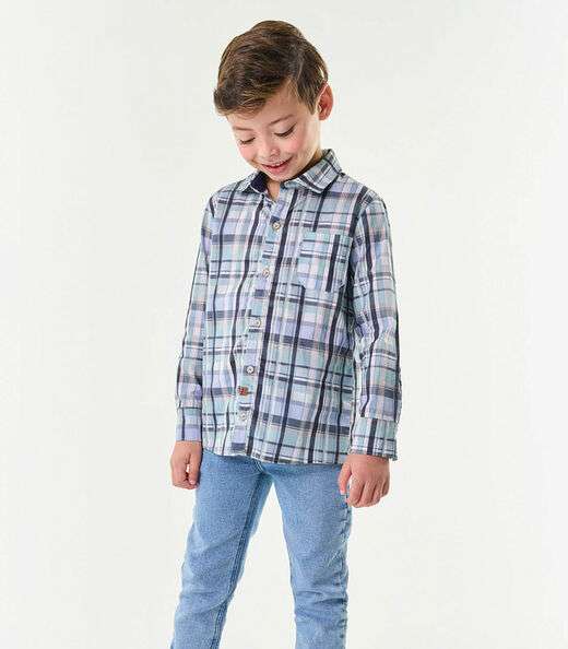 Image_Camisa Infantil Manga Longa Xadrez Trick Nick Azul