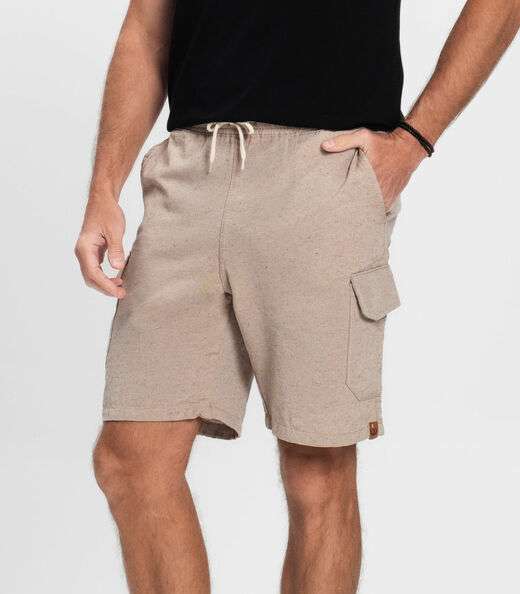 Bermuda Masculina Sarja Cargo Com Elástico Shift Bege