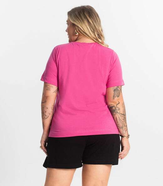 T- Shirt Feminina Plus Size Secret Glam Rosa