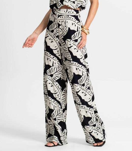 Calça Feminina Pantalona Estampada Endless Preto