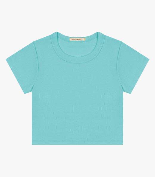 Blusa Cropped Infantil Ribana Canelada Trick Nick Azul