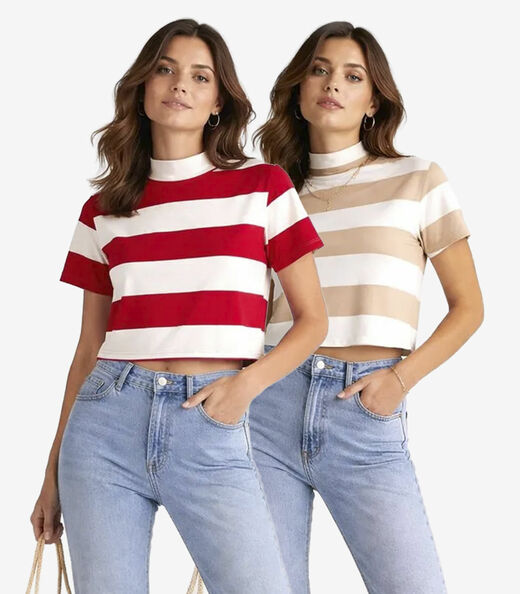 Kit 2 Blusas Femininas Estampadas Gola Alta Infinita Sortidas