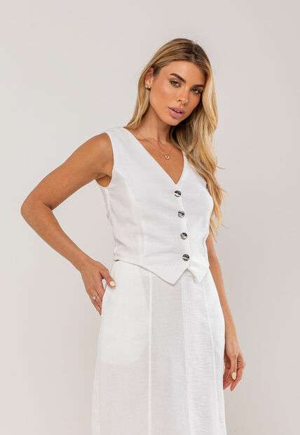 Conjunto Com Colete e Saia Midi Branco Salvatore