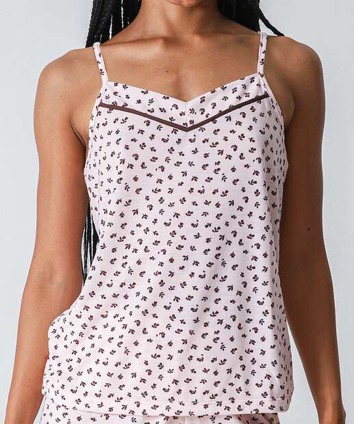 Pijama Feminino Estampa Flores Alças Finas Marisa Rosa