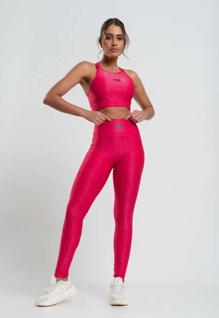 Calça Legging Suplex Canelada com Brilho e Recortes Rosa Salvatore Fashion