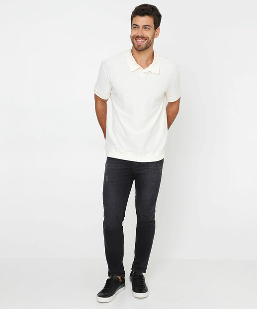 Polo Masculina Moletinho Textura Marisa Off White