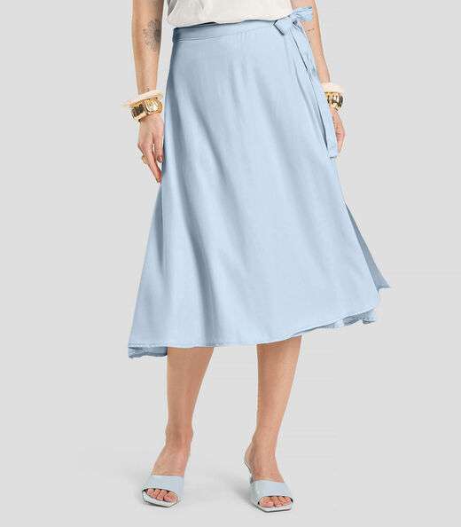 Saia Feminina Midi Envelope Dianna Azul