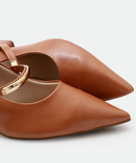 Scarpin Feminino Slingback Salto Grosso Bebecê Marrom