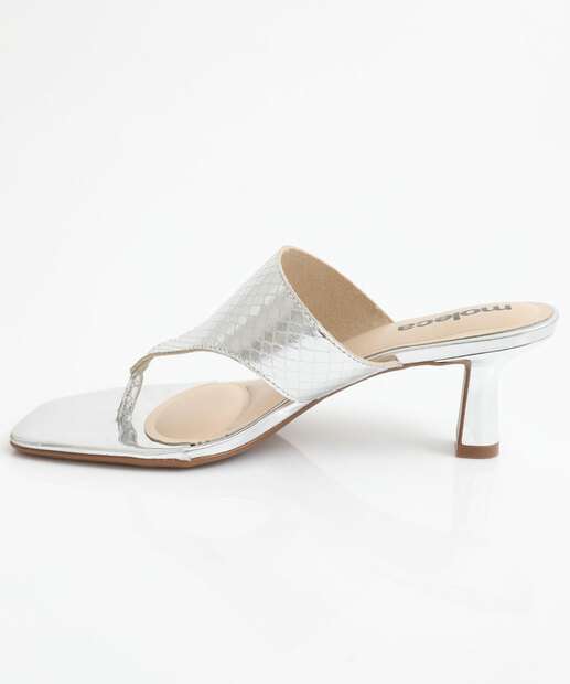 Tamanco Salto Fino Feminino Metalizado Moleca Prateado