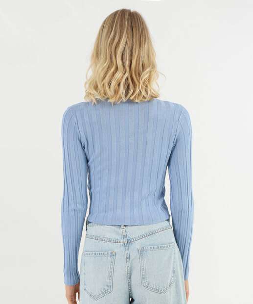 Suéter Feminino Cropped Gola Alta Marisa Azul