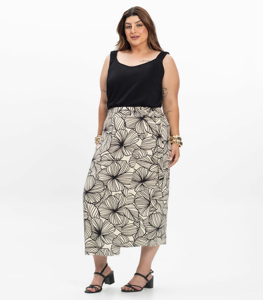 Saia Super Midi Feminina Plus Size Secret Glam Bege