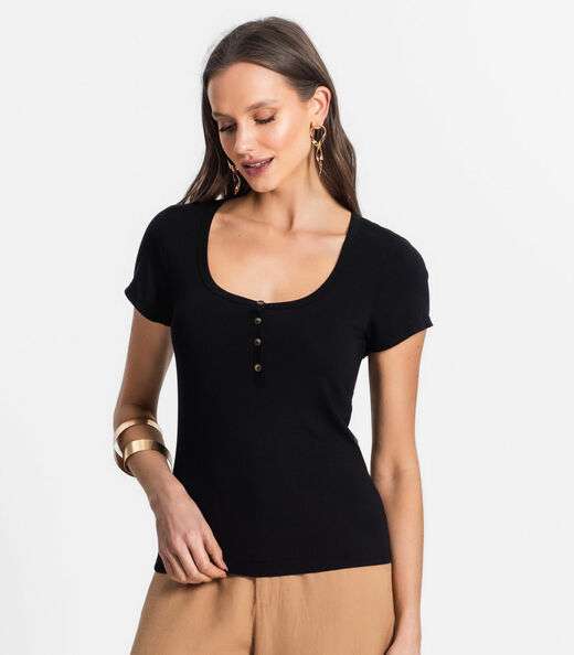 Blusa De VIscotorcion Basica Feminina Endless Preto