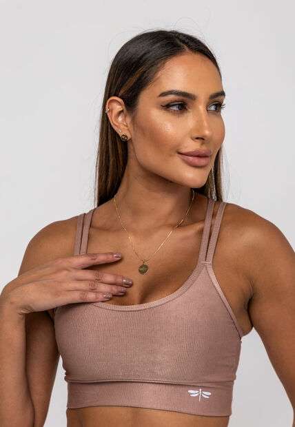 Top Suplex Canelado Brilho Decote e Tiras Marrom Salvatore Fashion