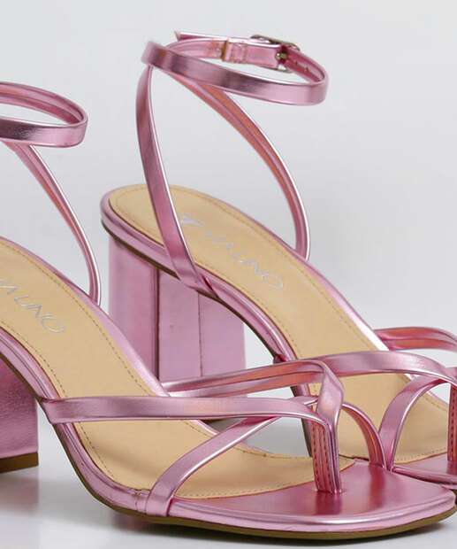 Sandália Salto Grosso Feminina Metalizada Via Uno 