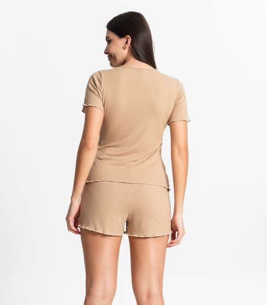 Pijama Feminino Canelado Select Marrom