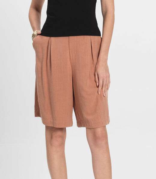 Bemuda Feminina Em Linho Com Bolsos Endless Marrom