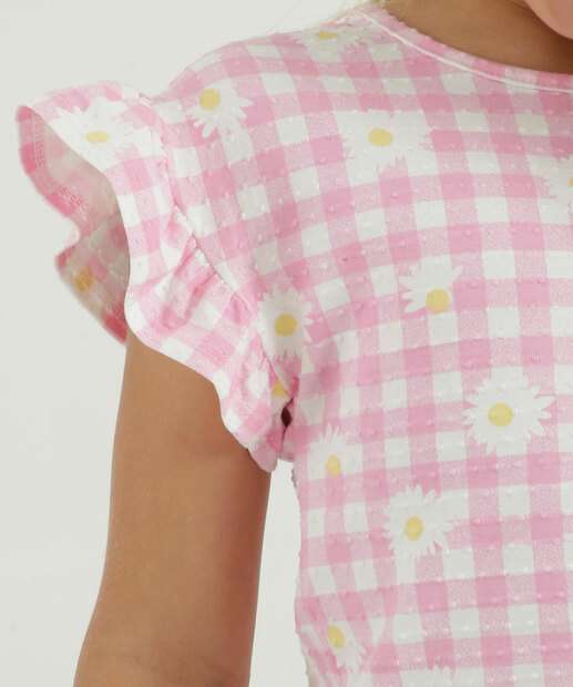 Blusa Infantil Manga Curta Babado Xadrez Marisa Tam 4 a 10