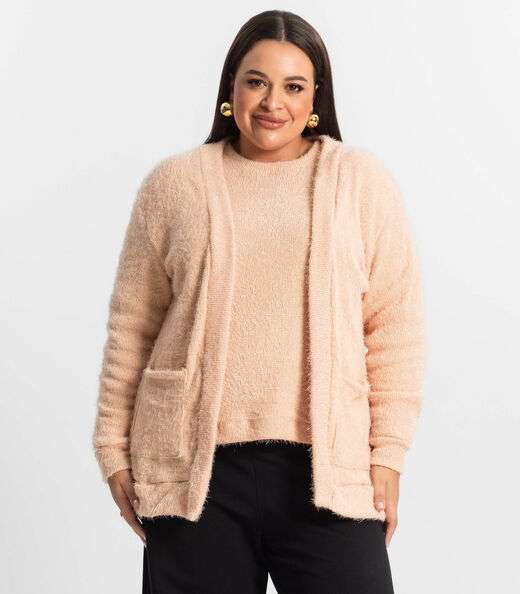 Image_Cardigan Feminino Plus Size Em Tricot Secret Glam Rosa