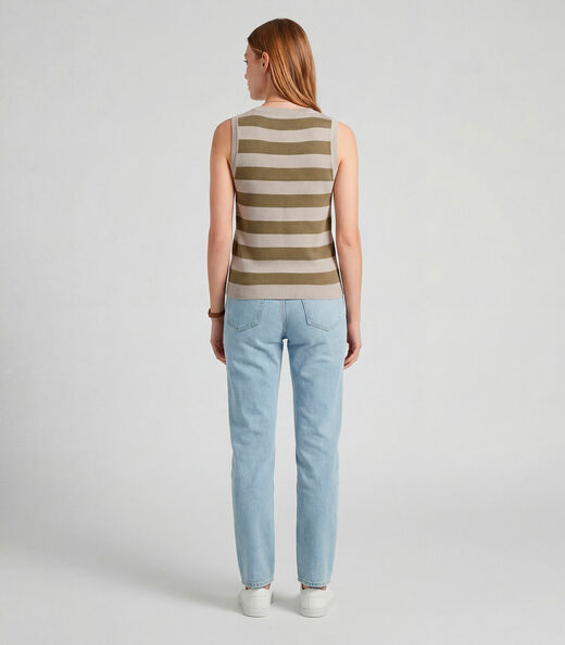 Blusa Feminina Listrada Em Tricot Sea Surf Bege