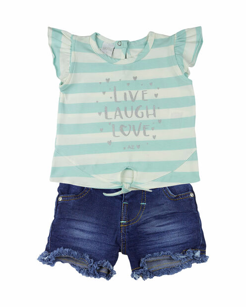 Conjunto Infantil Cotton Listrado Índigo Live Laugh Love - Verde