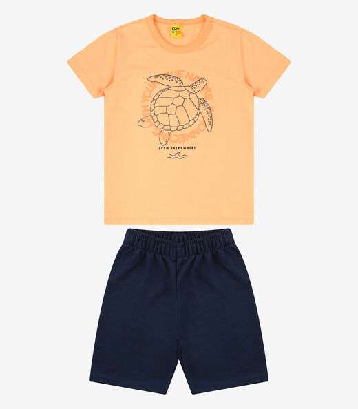 Conjunto Camiseta com Bermuda Menino Rovi Kids Laranja