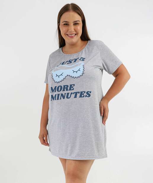 Camisola Plus Size Estampa Frase Marisa Cinza