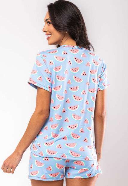 Pijama Short e Blusa M/C Malha Azul Salvatore Fashion