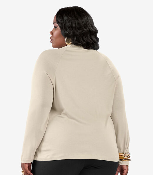 Blusa Manga Longa Plus Size Secret Glam Bege