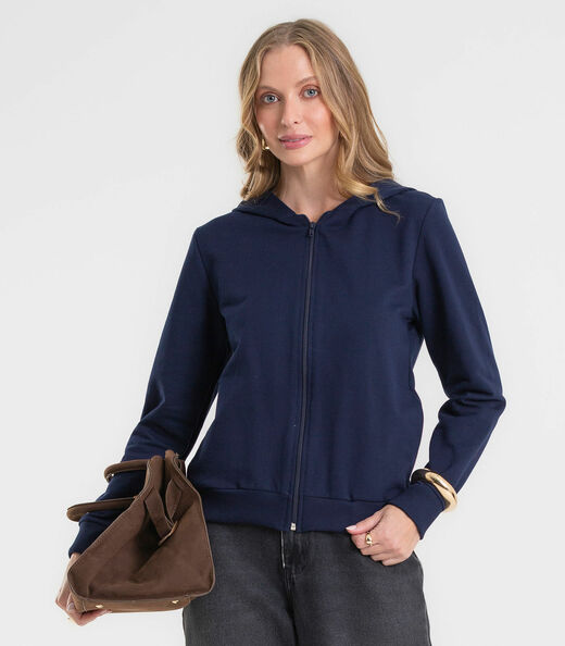 Jaqueta Feminina Básica Moletom Peluciado Rovitex Azul