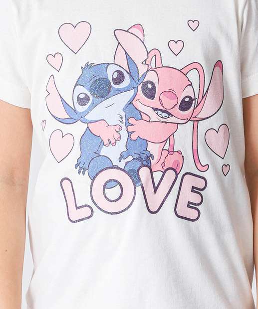 Conjunto Infantil Estampa Stitch Off White Disney Tam 4 a 10