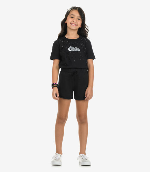 T-Shirt Feminina Meia Malha Rovi Kids Preto