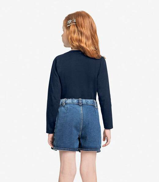 Conjunto Blusa Com Shorts Saia Jeans Trick Nick Azul