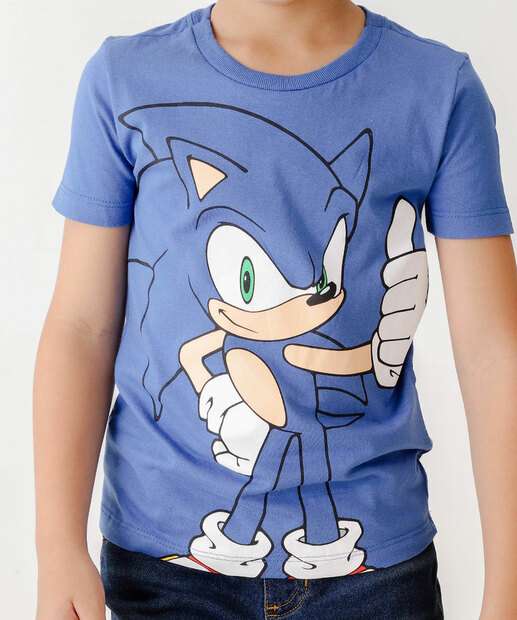 Camiseta Infantil Manga Curta Sonic Tam 4 a 10