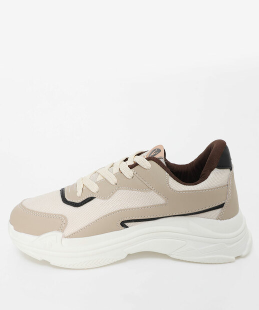 Tênis Feminino Casual Recorte Off White