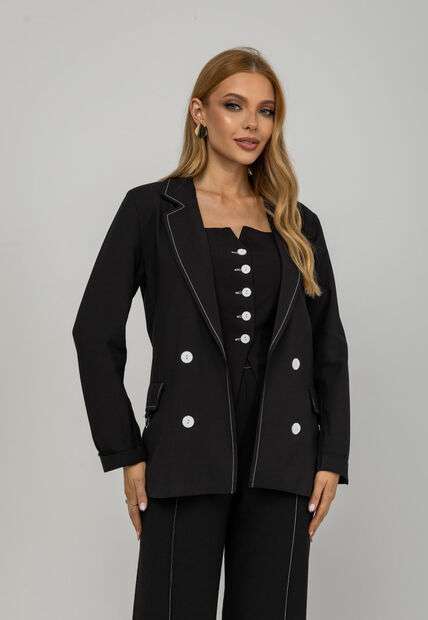 Blazer De Alfaiataria Com Costuras Contrastantes Preto Salvatore