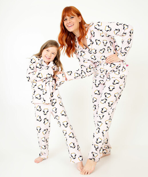 Pijama Americano Infantil Fleece Pinguim Marisa Tam 4 a 12
