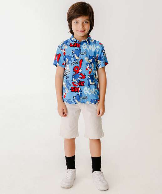 Camisa Infantil Sonic Tam 4 a 10 Azul